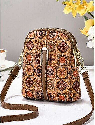  Damestasje in bohemian stijl van imitatieleer met meerdere patronen en kleuraccenten, lichtgewicht klein schoudertasje voor strandvakanties, resortreizen en dagelijks casual gebruik.