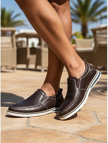  herre brune slip-on casual loafers lette komfortsko myke, elegante casualsko for utendørsferiesteder, feriereiser, daglig fritid og avslappet sommerstil