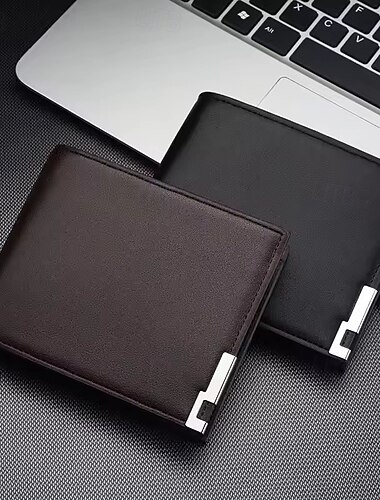  Portafoglio da uomo a due ante, sottile in similpelle con porta carte, finestra trasparente per documento d'identità e ampio scomparto per contanti, classico portafoglio business casual, regalo per