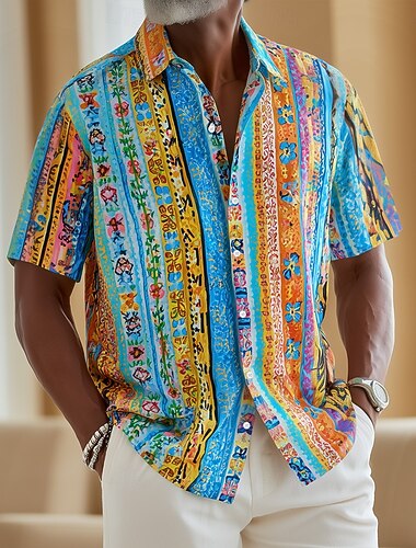  Homme Imprimé Floral Fleurs tropicales Blocage de couleurs Chemise Chemise hawaïenne Chemises tropicales Manche Courte Hawaïen Resort Vacances à la Plage Été Printemps Col Rabattu Impression 3D