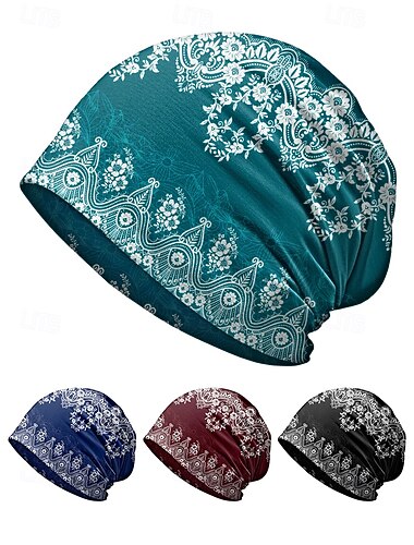  Pălărie boemă pentru femei, moale, ușoară, din poliester, eșarfă pentru gât, eșarfă de păr cu imprimeu etnic multicolor și eșarfă tubulară pentru călătorii la plajă și ținute casual de zi cu zi