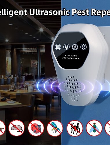  Ultrasone ongediertebestrijder met stekker, elektronische ongediertebestrijding binnenshuis voor muizen, ratten, insecten, kakkerlakken, spinnen, mieren en muggen, intelligente 360°