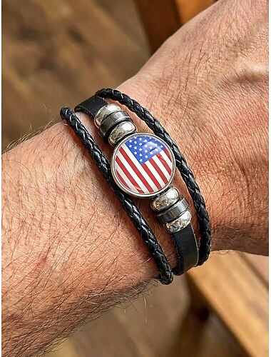  herenlegering &Armband van leermix, met Amerikaanse vlagmotief, verstelbare maat, patriottische stijl, ideaal voor de viering van het 550-jarig bestaan van de VS, Onafhankelijkheidsdag of als casual