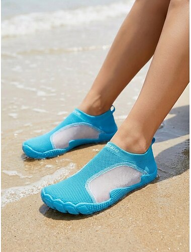  Chaussures aquatiques bleues en maille pour femmes, chaussettes de plongée antidérapantes à séchage rapide, chaussures légères et respirantes pour la plage, la natation, le snorkeling, la plongée et