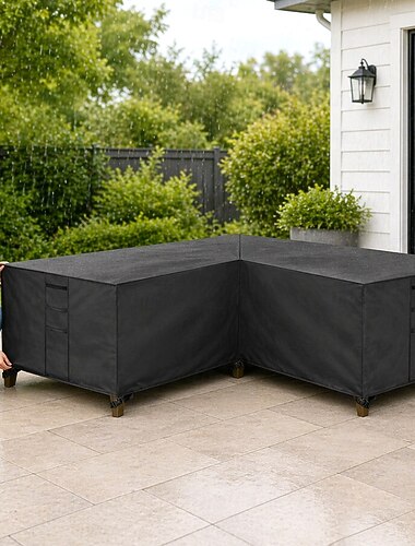  trädgårdsmöbelöverdrag, L-format loungeöverdrag, vattentätt rotting sofföverdrag, för trädgårdsmöbler, sittgrupp, hörnsoffa, hörnloungegrupp, presenning (270 x 270 x 90 cm, svart)