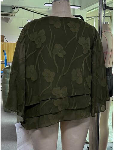 Women's Chiffon Tops Lace Layered Elegant 3/4 Length Sleeve Bell Sleeve Crew Neck Regular Tops Daily Wedding Guest Olive Spring, Fall, Winter, Summer