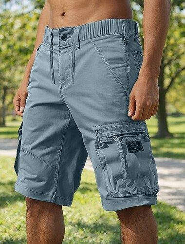  Herren Cargohose Cargohosen Cargo-Shorts Shorts Freizeitshorts Tasche Elastischer Bund Einfach Knielang Lässig Outdoor Streetwear Mode Streetwear Schwarz Khaki Unelastisch