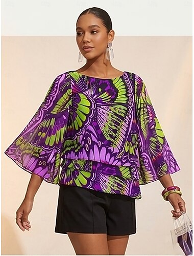  Luchtige chiffon top met laagjes en junglevlinders