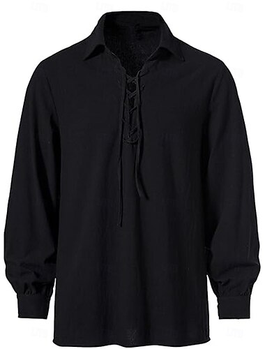  العصور الوسطى عصر النهضة قميص أكمام طويلة قرصان الفارس لون الصلبة ملابس تنكرية رجالي قرصان عيد الرعب مهرجان حفلة تنكرية معرض النهضة LARP حفلة ذات طابع ريترو للبالغين قميص للربيع والصيف