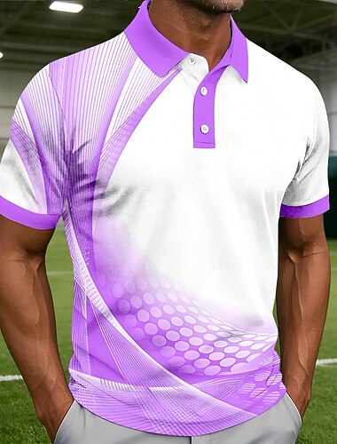  Per uomo Geometrico Linea Polo Sportivi Manica Corta Magliette polo Camicie con Colletto Casual Athleisure Abbigliamento quotidiano Stampa 3D Bottoni Primavera & Estate Blu Rosa Viola