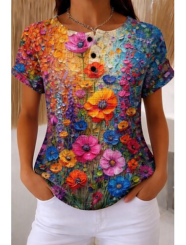  Pentru femei Tricou Waffle Toppe tricotate cu textură Tricou Bloc de Culoare Imprimeu Grafic Geometric Epocă Stilat Clasic Manșon scurt Stil Nautic Topuri lungi Casual Zilnic Curcubeu Caisă Var