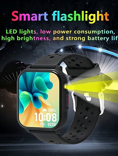  Smartwatch mit Taschenlampe, Fitness-Tracker mit Herzfrequenz- und Schlafüberwachung, wasserdichte Outdoor-Sportuhr für Damen und Herren, kompatibel mit iPhone und Android, lange Akkulaufzeit