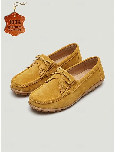  Gele damesloafers met kwastjes, instapschoenen met zachte zool, comfortabele en ademende schoenen voor dagelijks gebruik, reizen, wandelen en vakantie. &informele uitjes