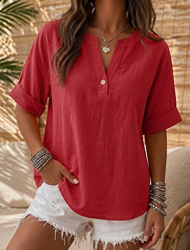  Per donna Camicia Top estivi Vacanza Top lunghi Casuale Blu Nero Bianco Rosa Rosso Estate Primavera