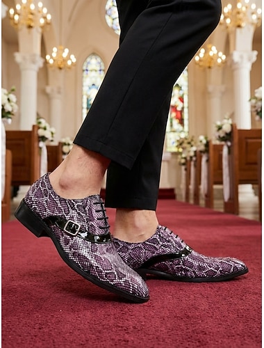  Herresko i eksklusivt skinn med oxfordmønster, lilla og elegante pensko til bryllup, spesielle anledninger og kveldsarrangementer