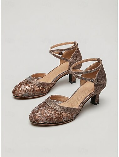  Dámské zlaté taneční boty, uzavřená špička, pásek přes kotník, nízký podpatek, cvičební boty na standardní tanec, valčík, tango &školení