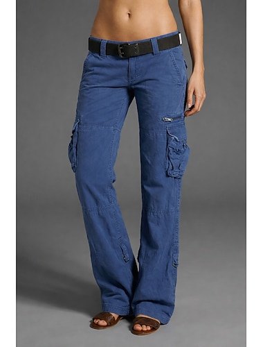  Damen Cargo-Hosen Cargohose Cargohosen Hosen Hose Baggy-Hosen Urlaub Schick & Modern Basic Volle Länge Tiefer Bund Einfach Tasche Baggy Komfort Unelastisch Lässig Sport Wochenende Wein Schwarz Rosa