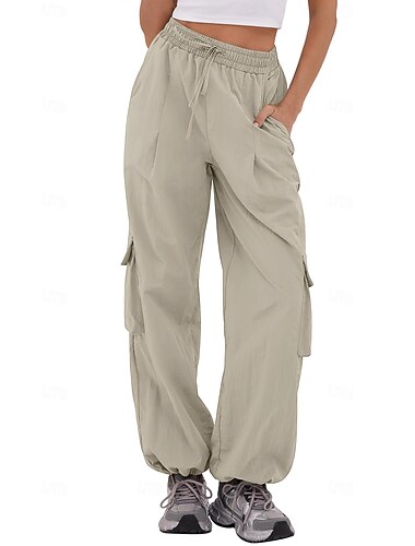  Damen Cargo-Hosen Hose Freizeithose Aktiv Urlaub Mode Volle Länge Mittlere Taille Einfarbig Einfach Kordelzug Tasche Elastischer Bund Komfort Schnelltrocknend Weich Unelastisch Streetwear Sport