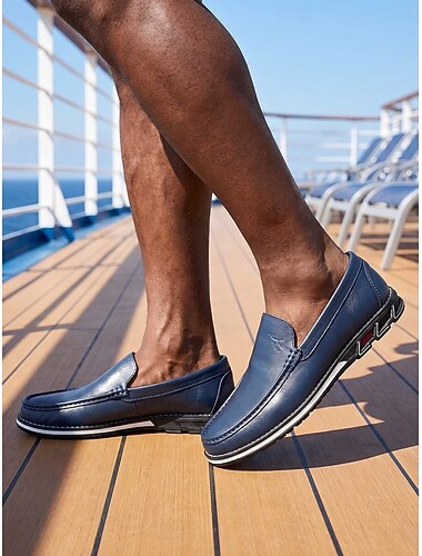  Hombre Clásico Casual Diario Isla y crucero Cuero PU Antideslizante Sin Cordones Negro Azul Marrón Verano Primavera Todas las Temporadas