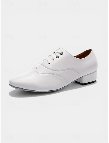  Chaussures de danse de salon blanches pour hommes, chaussures d'entraînement à lacets et semelle souple pour danses latines, tango, salsa &spectacle en salle