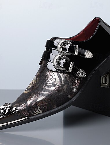  Svarte herresko med dobbel munkestropp, blomstrete overdel og metallkappetå, luksuriøse formelle sko for stilige menn, ideelle for bryllup, banketter, fester og statement-kveldsantrekk