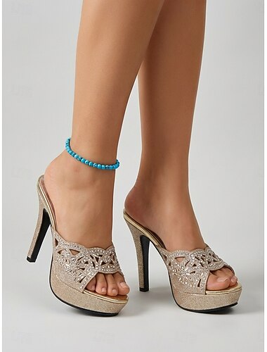  złote sandały damskie na wysokim obcasie z platformą – błyszczące, odkryte palce, idealne dla gości weselnych w ogrodzie &letnie imprezy