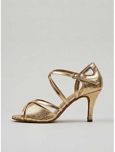  Damesschoenen met gouden metallic open teenschoenen voor latin dans - elegante salsa dansschoenen met bandjes