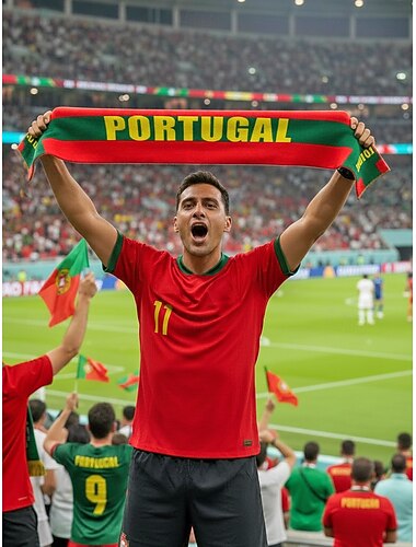  Herenhanddoek/sjaal van polyester met Portugese vlagprint, zachte sjaal voor voetbalfans, ideaal voor het aanmoedigen van voetbalwedstrijden, stadionbezoek, sportevenementen en dagelijks gebruik.