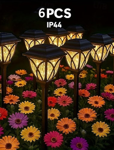  Set van 6 waterdichte LED-tuinlampjes op zonne-energie met grondpen, decoratieve LED-verlichting voor tuin, erf, gazon, paden en bloemperken – perfect voor bruiloften, feestdagen, feesten,