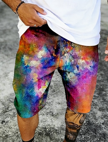  Herre Fargerik Hippie Batikkfarget Badeshorts Badedrakter Badeshorts Surfeshorts Medium Midje Fashion Casual utendørs Feriereise Hverdag Sidelommer Mesh fôr Elastisk snøring i midjen Designer Klær