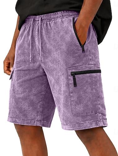  Herren Shorts Freizeitshorts Acid Wash Shorts Kordelzug Elastischer Bund Mehrere Taschen Einheitliche Farbe Komfort Atmungsaktiv Kurz Täglich Streetwear Urlaub Mode Lässig Blau Schwarz Unelastisch