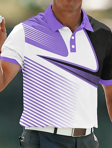  Pánské Geometrické tvary Golf Sportovní polokošile Krátký rukáv Polo tričko Košile s límečkem Na běžné nošení Oblečení na atletiku Knoflíky Prodyšná síťovina Jaro léto Vodní modrá Fialová Trávov
