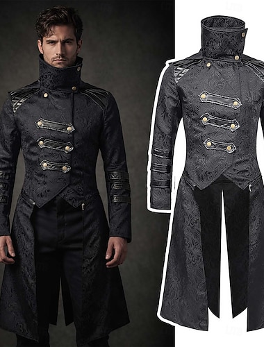  Mittelalterlich Renaissance Steampunk Mantel Ausgefallene Kostüme Oberbekleidung langarm Vampir Kostüm Herren Fantasie Halloween Karneval Leistung LARP Renaissance-Messe Erwachsene Mantel