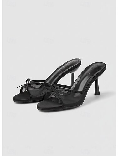  tacchi alti in rete nera con dettaglio fiocco in raso – scarpe da festa aperte chic per donna, perfette per eventi serali e incontri sociali