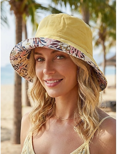  Dam bohemisk vändbar solhatt i polyester, flerfärgad strandhatt med brett brätte, vikbar för semester, resor, friluftsliv och vardagskläder