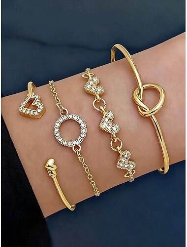  4-teiliges Armbandset aus einer Legierung im Boho-Stil für Damen, stapelbare Armreifen, perfekt für Strandurlaub, lässige Alltagskleidung und Sommeroutfits.