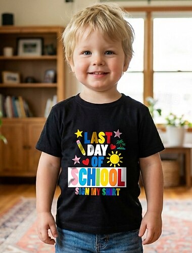  100% Cotone Bambini Ragazzi Nero Grafico Lettera Maglietta Blusa Girocollo Manica Corta All'aperto Abbigliamento Quotidiano Moda Streetwear Designer Stampa Estate Primavera