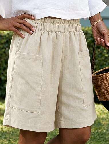  Dam Bermudashorts Shorts Sommarshorts Beach Shorts Semester Mode Ledigt vardag Kort Hög midja Ensfärgat Slät Ficka Brett skaft Elastiskt midjeband Komfort Mjuk Andningsfunktion Microelastisk