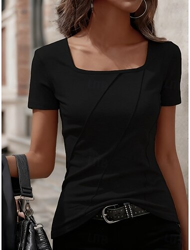  Naisten T-paita Yhtenäinen väri Tyylikäs Muoti Perus Lyhythihainen Nelikulmainen kaula-aukko Pitkät topit Kausaliteetti Päivittäin Bile Sininen Saarni Musta Valkoinen Viini Kesä Kevät