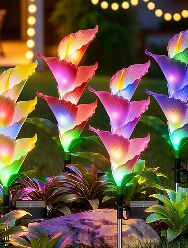  2 Stück wasserdichte LED-Solarleuchten in Form von Calla-Lilien für den Außenbereich, mit Farbverlauf, zur Dekoration von Garten, Hof, Wegen, Rasenflächen, für Partys und als stimmungsvolle