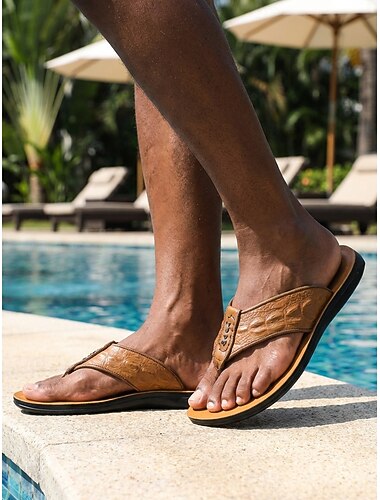  Herre Minimalistisk Feriested og bassengkant PU Lær Bekvem Slippers Svart Brun Sommer