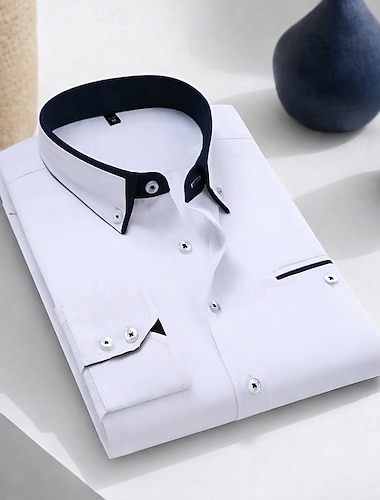  Herren Hemd Kleidhemd Durchgeknöpft Hemd Einfach Täglich Geschäft Hellblau Weiß Rosa Marineblau Langarm Umlegekragen Ganzjahres Bekleidung Patchwork