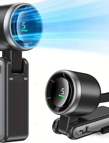  Håndholdt vifte med LED-skjerm, bærbar høyhastighets turbovifte med 90° sammenleggbar design, USB-oppladbar personlig minivifte for reise, sminke, kontor, utendørs, 3-i-1 håndholdt/bord-/nakkevifte