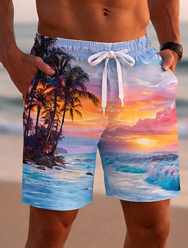  Per uomo Albero di Cocco Paesaggio Piante Tropicali Costumi da bagno Costumi da bagno Pantaloncini da bagno Pantaloncini da Surf Misura del girovita medio Hawaiano Vacanza al Mare Tasche Laterali