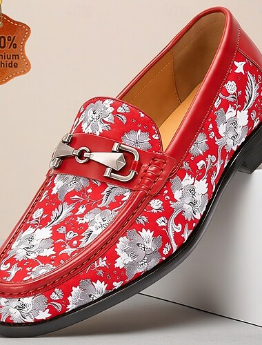  Herre Mote Bryllup Feriestedkvelder Lær Italiensk fullkornet kuskinn Bekvem Sklisikker Slippers Rød Alle årstider