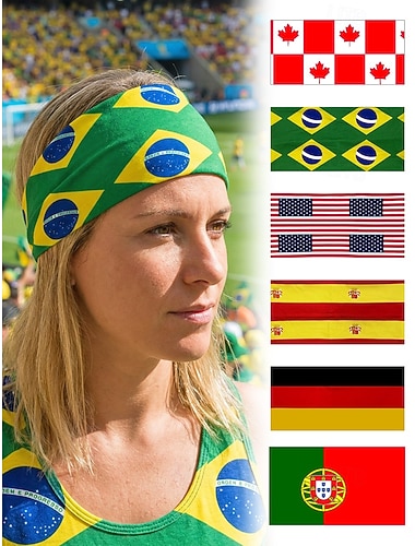  Bandeau élastique en polyester imprimé pour femme, motif drapeaux de plusieurs pays, bandeau pour supporters de football, idéal pour les jours de match, les stades, les tenues de sport décontractées