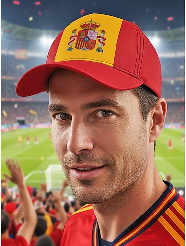  Casquette de baseball homme en polyester aux couleurs du drapeau espagnol, taille ajustable, idéale pour les supporters de football, les matchs, les événements sportifs et les activités de plein air au quotidien.