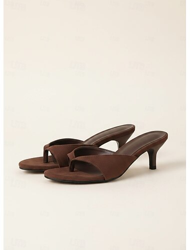  Sandales à talon chaton noires pour femmes – mules minimalistes à brides en V pour les fêtes d'été, les soirées et les looks décontractés et chics