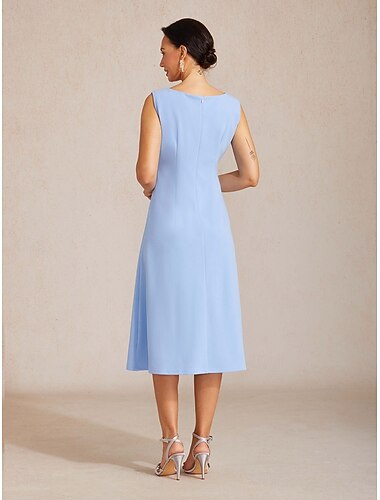  Dames Halflange jurk Schede jurk Elegant Dagelijks Bruiloft gast Afspraakje Effen Kleur Mouwloos Vierkante hals Hemelsblauw