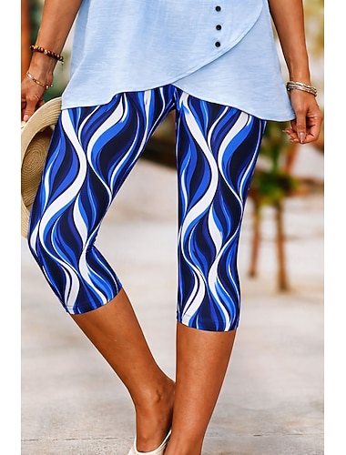  Femmes Pantalon capri Chinos Leggings Vacances Mode Streetwear Capris Taille haute Graphique Abstrait Géométrique Imprimé Confort Doux Confortable Élastique Quotidien Extérieur Vacances Bleu Rose